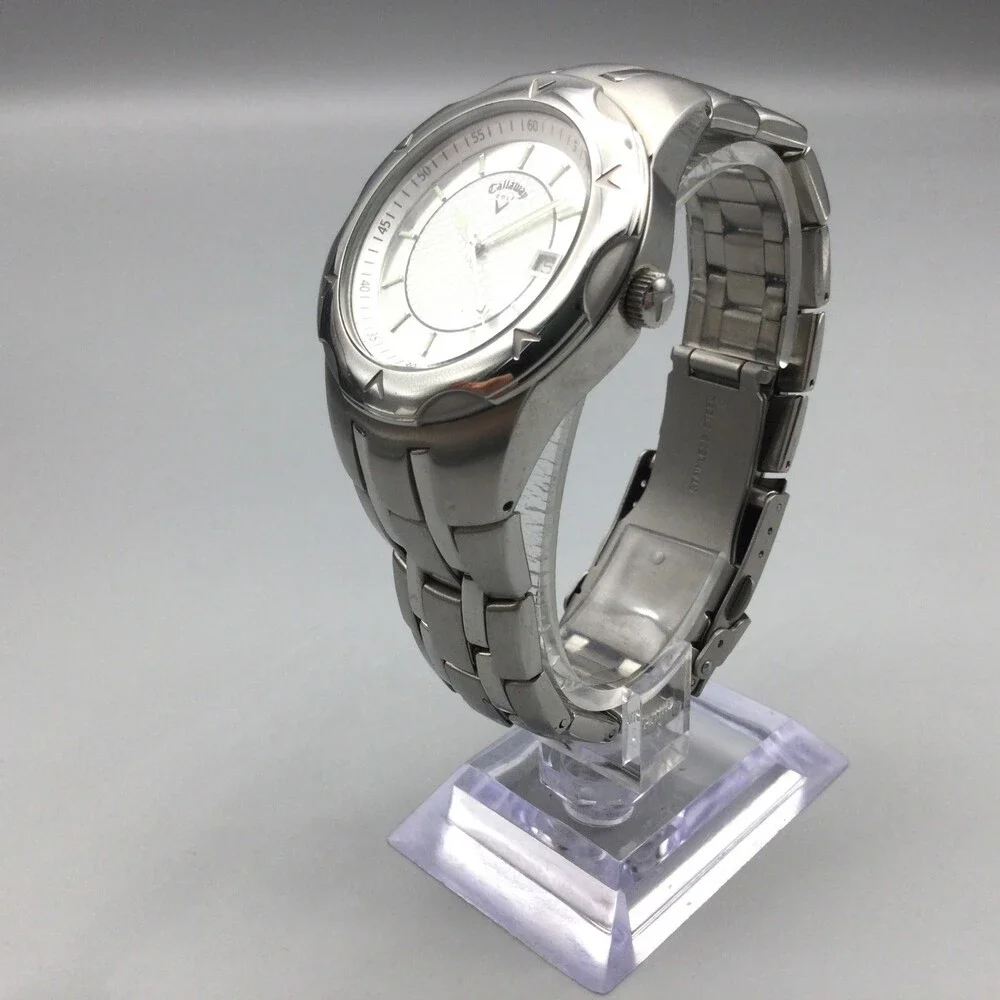 Callaway Golf Watch Mens 39mm Silver Tone Date New Battery 7.25" - Picture 4 of 12